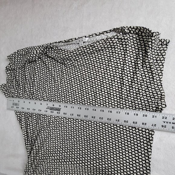 Cabi Womens Black White Geometric Cowl Neck Ruched Midi Dress Large Stretch #614 - Picture 6 of 9